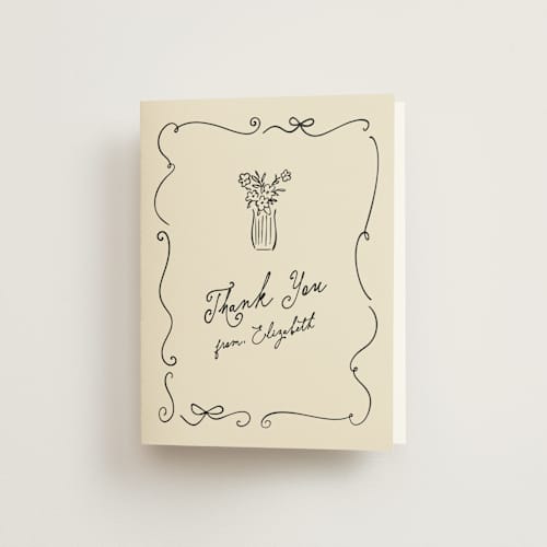 This is a sand bridal shower thank you cards with standard by Creo Study called vintage par-tea printing on strathmore in standard