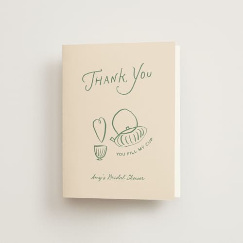 This is a matcha bridal shower thank you cards with standard by Ani Somi called perfect matcha printing on strathmore in standard