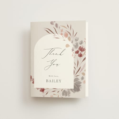 This is a maple leaf bridal shower thank you cards with standard by Nicoletta Savod called autumn showers printing on strathmore in standard