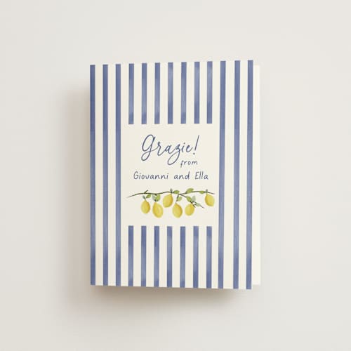 This is a capri bridal shower thank you cards with standard by Tina Faselli called limoncello printing on strathmore in standard
