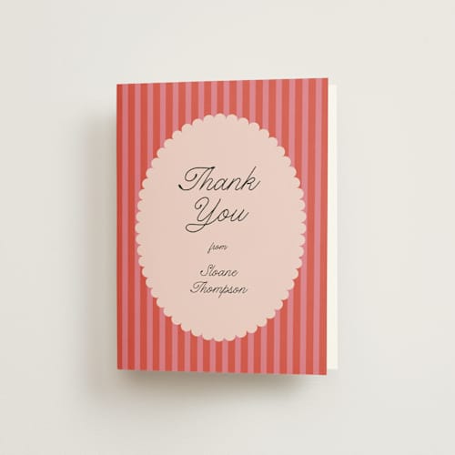 This is a strawberry bridal shower thank you cards with standard by Morgan Kendall called lola printing on strathmore in standard