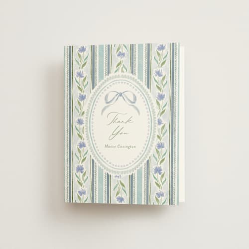 This is a cotswolds bridal shower thank you cards with standard by Jackie Crawford called wildflower ribbon printing on strathmore in standard