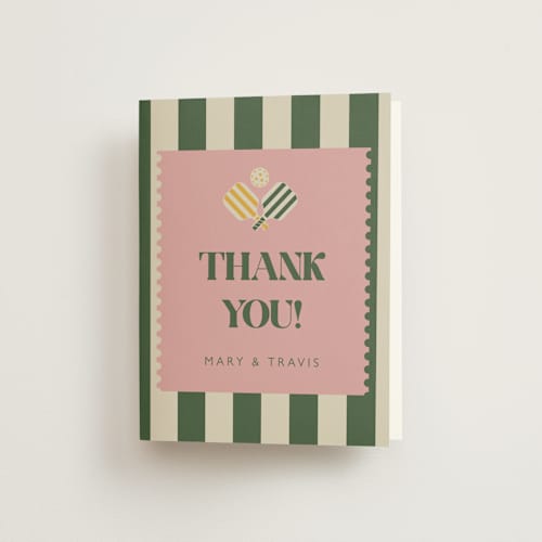 This is a avocado bridal shower thank you cards with standard by Vera Lim called vintage pickle printing on strathmore in standard