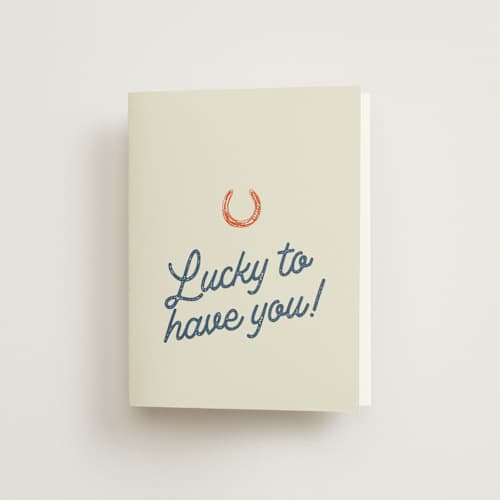 This is a cobalt bridal shower thank you cards with standard by Erin Hodges called giddy up printing on strathmore in standard