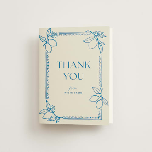 This is a cobalt bridal shower thank you cards with standard by Pati Cascino called mediterraneo printing on strathmore in standard