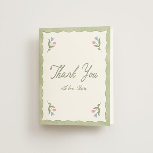 This is a garden bridal shower thank you cards with standard by Creo Study called folk garden printing on strathmore in standard