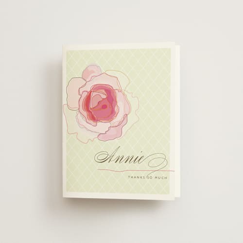 This is a pink bridal shower thank you cards with standard by karen boehm custom called rose blush printing on strathmore in standard