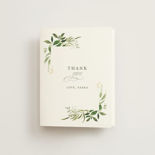 This is a garden bridal shower thank you cards with standard by Leah Bisch called verdure printing on strathmore in standard