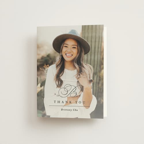 This is a pearl bridal shower thank you cards with standard by Jennifer Postorino called initial printing on strathmore in standard