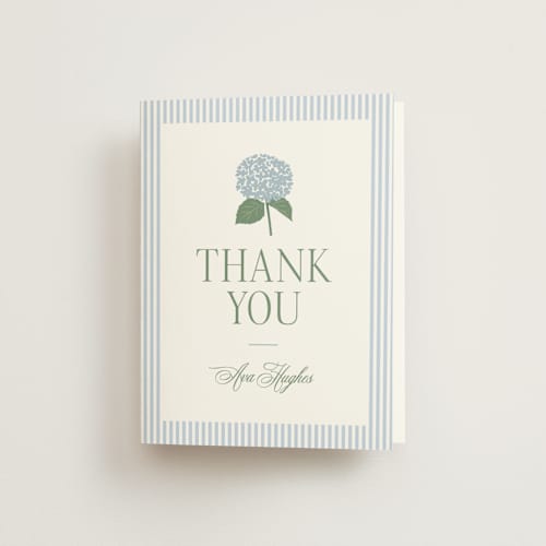 This is a sky bridal shower thank you cards with standard by Carolyn MacLaren called hydrangea home printing on strathmore in standard