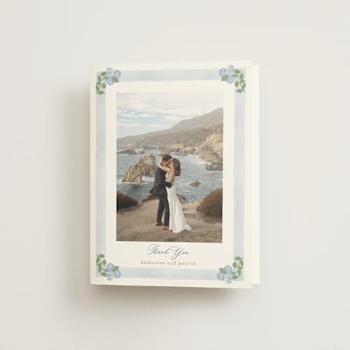 This is a ocean wedding thank you cards with standard by Creo Study called pillowy border printing on strathmore in standard