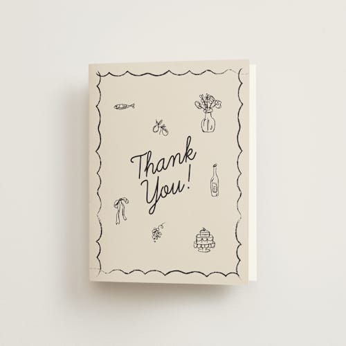 This is a ivory wedding thank you cards with standard by Aviva Atri called sketchbook love printing on strathmore in standard