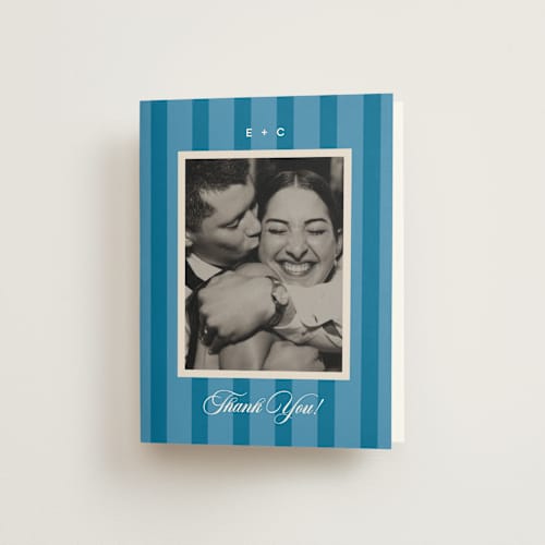 This is a cerulean wedding thank you cards with standard by Kristie Kern called the emma printing on strathmore in standard