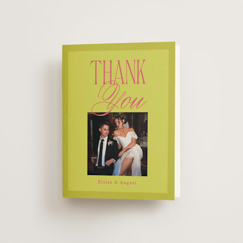 This is a flamingo wedding thank you cards with standard by Morgan Kendall called maximalist poppies printing on strathmore in standard
