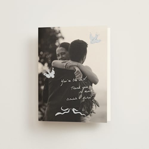 This is a cloud wedding thank you cards with standard by Helena Vitto called birds of paradise printing on strathmore in standard