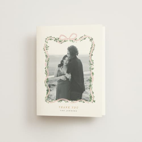 This is a blush wedding thank you cards with standard by Itsy Belle Studio called ribbonly frame printing on strathmore in standard