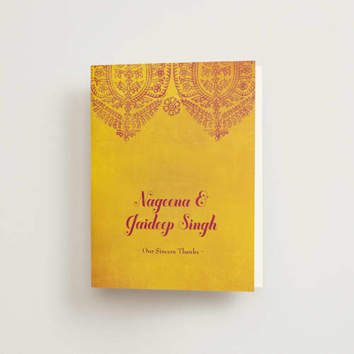 This is a coral wedding thank you cards with standard by Ann Gardner called anand karaj printing on strathmore in standard
