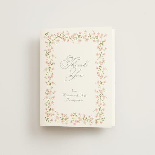 This is a peony wedding thank you cards with standard by Baumbirdy called rosebud printing on strathmore in standard