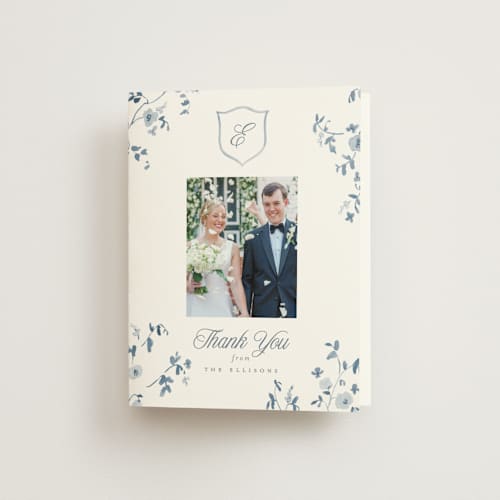 This is a bluebell wedding thank you cards with standard by Everett Paper Goods called wildflower corners printing on strathmore in standard