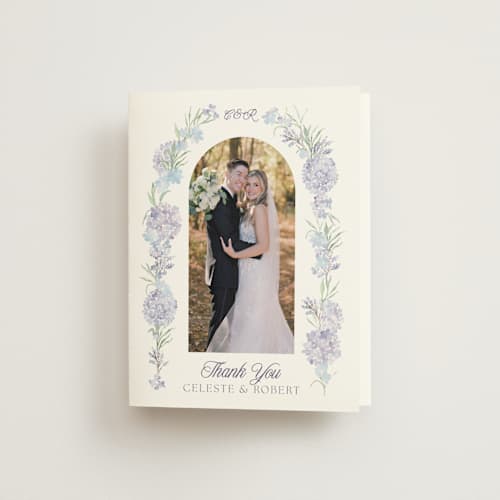 This is a toscana wedding thank you cards with standard by Claudia Orengo called hydrangea printing on strathmore in standard