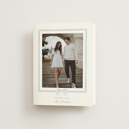 This is a lagoon wedding thank you cards with standard by Leah Bisch called bow frame printing on strathmore in standard