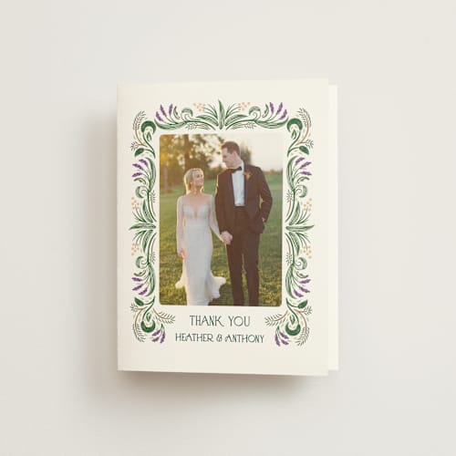 This is a spruce wedding thank you cards with standard by Paper Sun Studio called sierra printing on strathmore in standard
