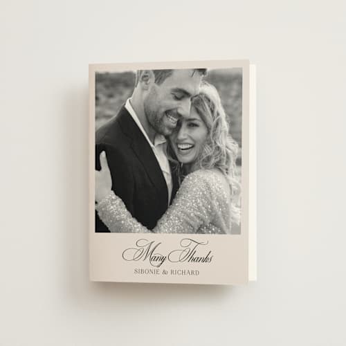 This is a ivory wedding thank you cards with standard by Melanie Kosuge called sibonie printing on strathmore in standard