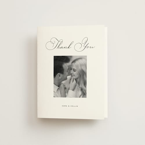 This is a linen wedding thank you cards with standard by Olivia Kanaley Inman called limelight printing on strathmore in standard