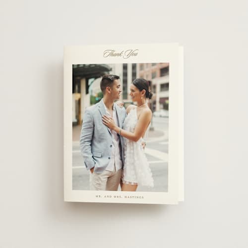 This is a golden wedding thank you cards with standard by Stacey Meacham called classic decorum printing on strathmore in standard
