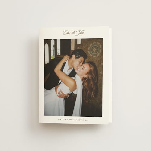 This is a golden wedding thank you cards with standard by Stacey Meacham called classic decorum printing on strathmore in standard