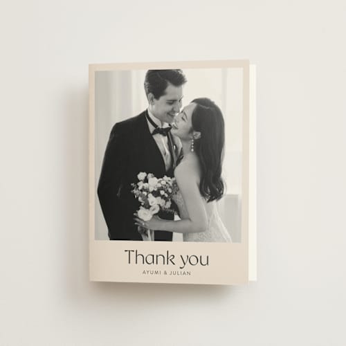 This is a ivory wedding thank you cards with standard by Melanie Kosuge called ayumi printing on strathmore in standard