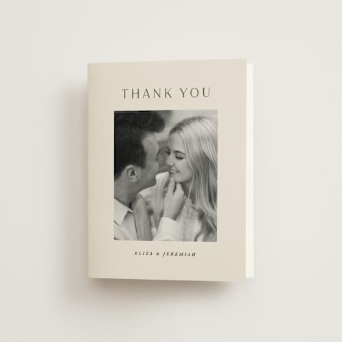 This is a almond wedding thank you cards with standard by Olivia Kanaley Inman called blockprint printing on strathmore in standard