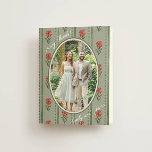This is a coral fern wedding thank you cards with standard by Chris Griffith called wedding tapestry printing on strathmore in standard