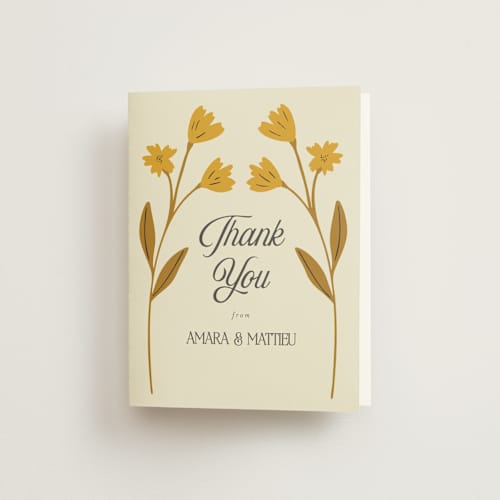 This is a yolk wedding thank you cards with standard by Morgan Kendall called vintage wildflowers printing on strathmore in standard