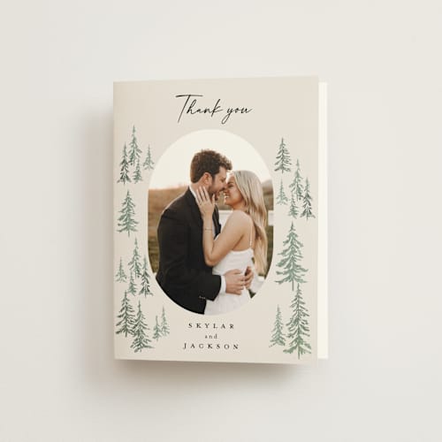 This is a forest wedding thank you cards with standard by Petra Kern called paradise printing on strathmore in standard