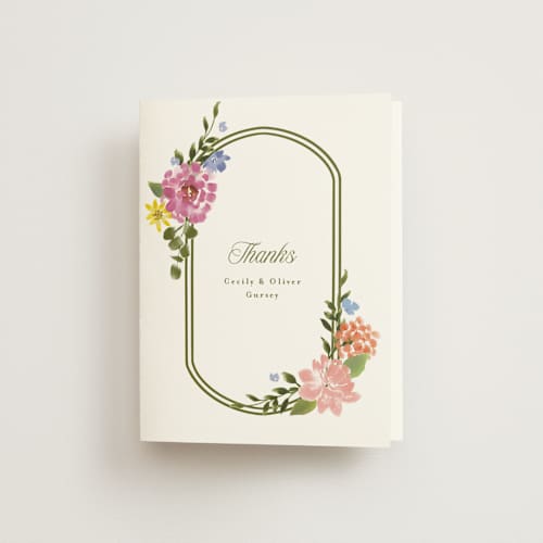 This is a summer wedding thank you cards with standard by Angela Marzuki called garland monogram printing on strathmore in standard