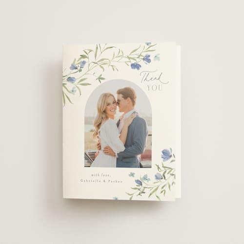 This is a aquamarine wedding thank you cards with standard by Everett Paper Goods called sweeping meadow printing on strathmore in standard
