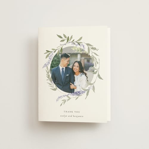 This is a lavender wedding thank you cards with standard by Design Lotus called enchanted evening printing on strathmore in standard