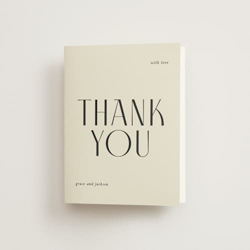 This is a ecru wedding thank you cards with standard by That Girl Press called commonwealth printing on strathmore in standard