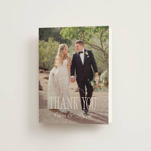 This is a linen wedding thank you cards with standard by Kelly Schmidt called riviera printing on strathmore in standard