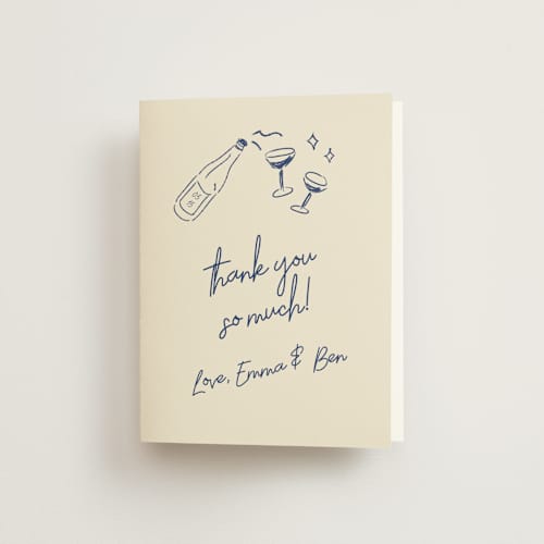 This is a blue velvet wedding thank you cards with standard by Helena Vitto called handwritten letter printing on strathmore in standard