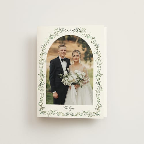 This is a mojito wedding thank you cards with standard by Susan Moyal called monogramed arch printing on strathmore in standard