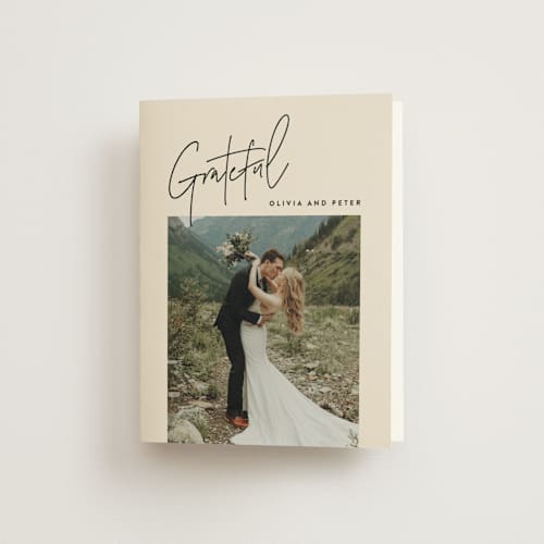 This is a champagne wedding thank you cards with standard by JoAnn Jinks called signed printing on strathmore in standard