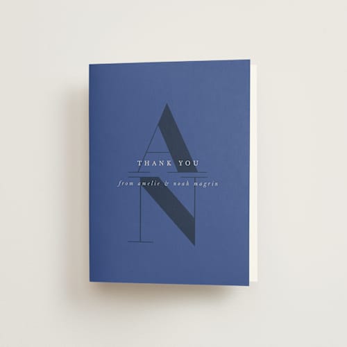 This is a marseille bleu wedding thank you cards with standard by Up Up Creative called centro printing on strathmore in standard