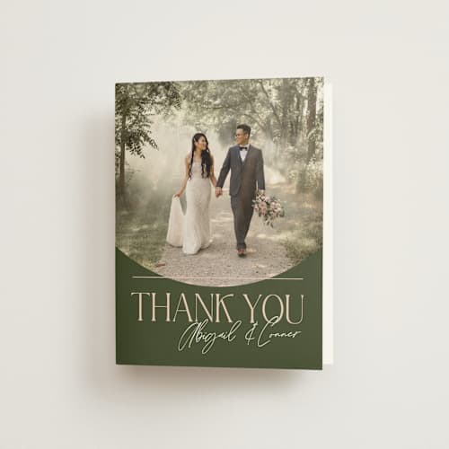 This is a olive wedding thank you cards with standard by Pixel and Hank called martini printing on strathmore in standard