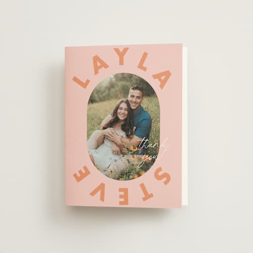 This is a candy wedding thank you cards with standard by Catherine Culvenor called bubblegum printing on strathmore in standard