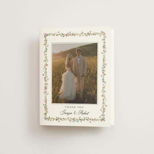 This is a blush wedding thank you cards with standard by Susan Moyal called monogramed printing on strathmore in standard