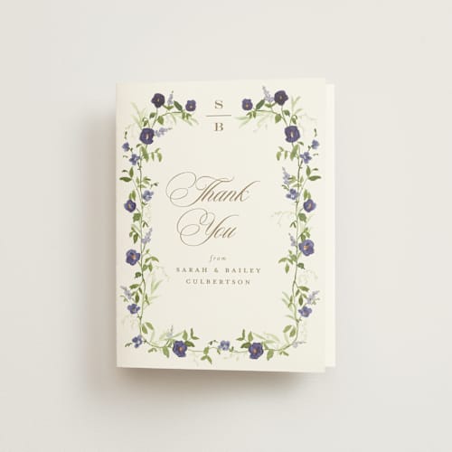 This is a iris wedding thank you cards with standard by Everett Paper Goods called wildflower trellis printing on strathmore in standard