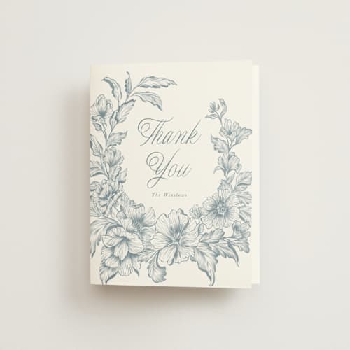This is a lake wedding thank you cards with standard by Leah Bisch called wreath in bloom printing on strathmore in standard