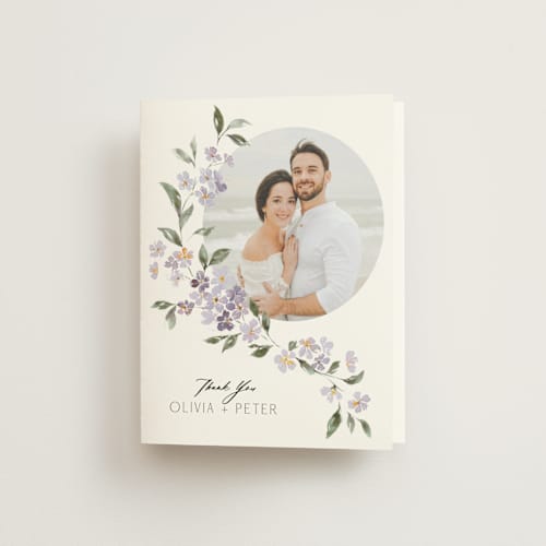This is a periwinkle wedding thank you cards with standard by Itsy Belle Studio called sweeping vine printing on strathmore in standard